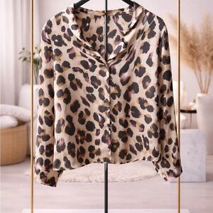 Revolve Never Fully Dressed Leopard Button-Up Blouse